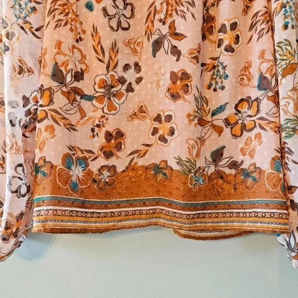 Joie Peach Floral Bohemian Peasant Chiffon Swiss Dot Ruffle Top Tie Blouse XS. - Picture 10 of 16